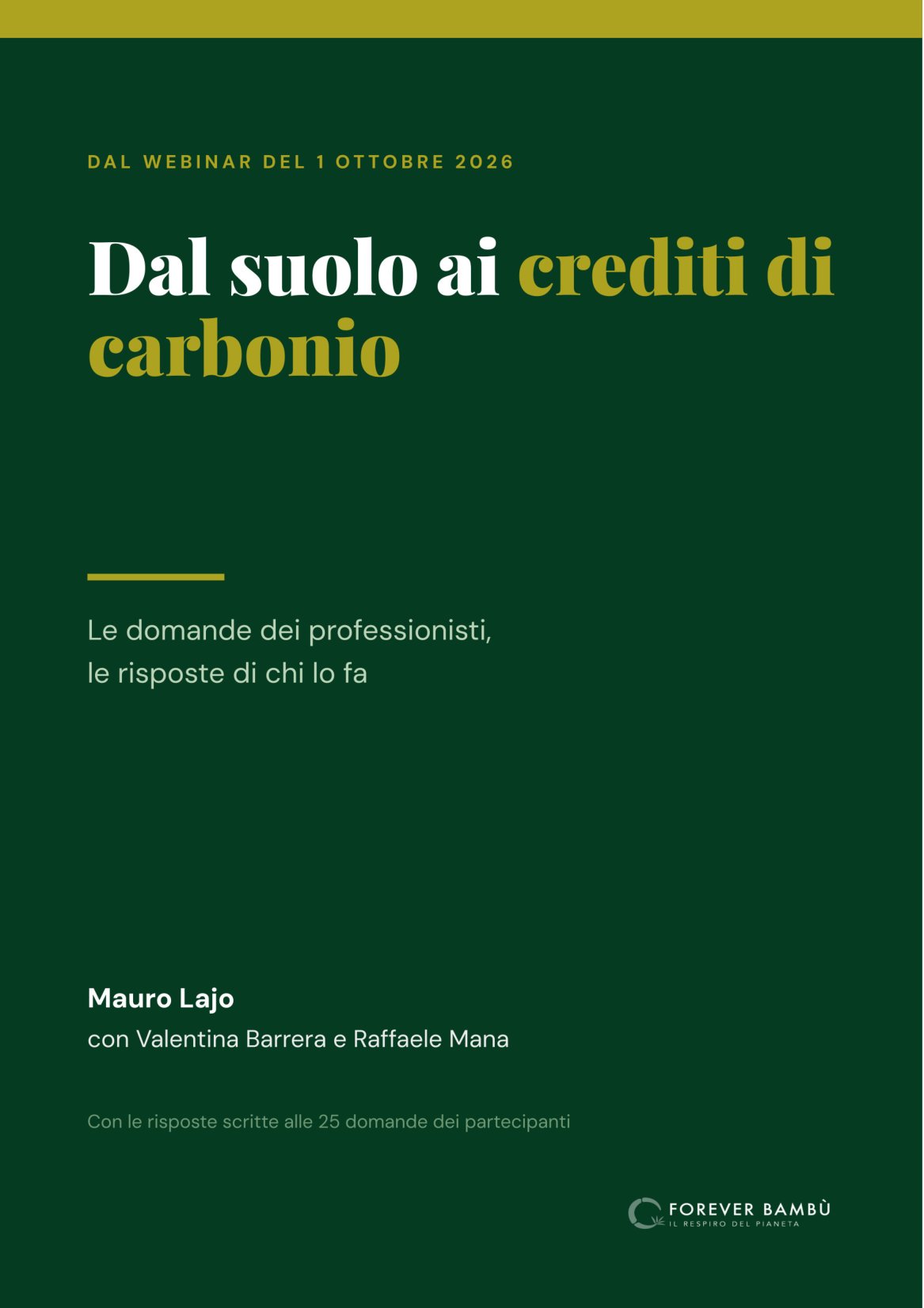 Copertina dell'opuscolo Dal suolo ai crediti di carbonio di Mauro Lajo con Valentina Barrera e Raffaele Mana